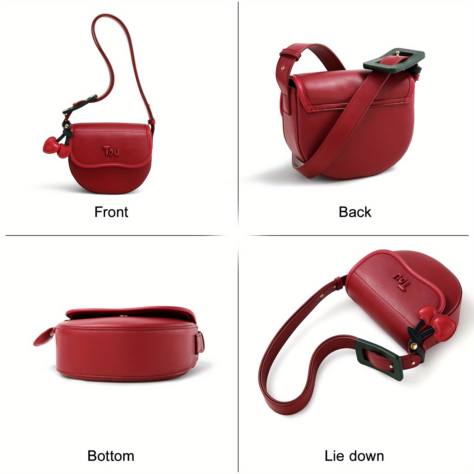 TOUTOU New Premium Texture Cherry Pendant Decorated Mini Saddle Bag Original Handbag Shoulder Bag