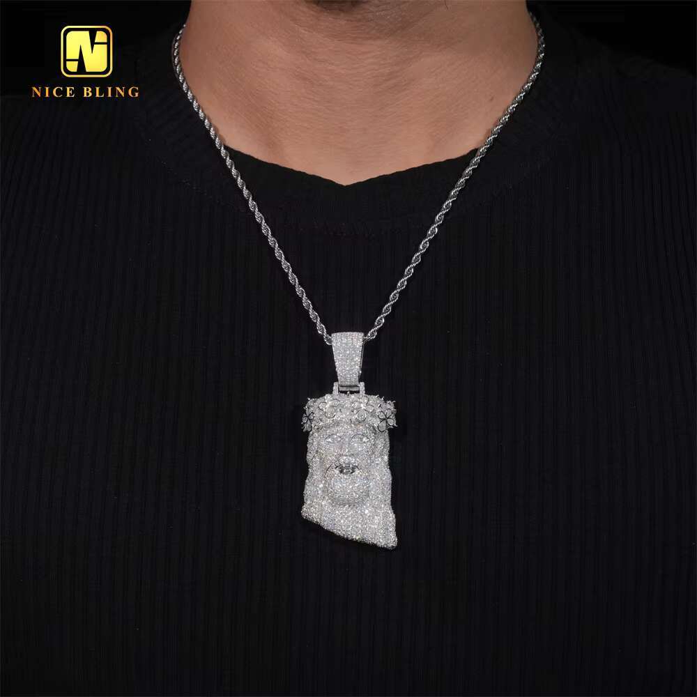 Iced Out 3D Fine Custom Hip Hop Men Jewelry Pendant Pear Cut VVS Moissanite Full Diamond Silver Plated 925 Silver Jesus Pendant