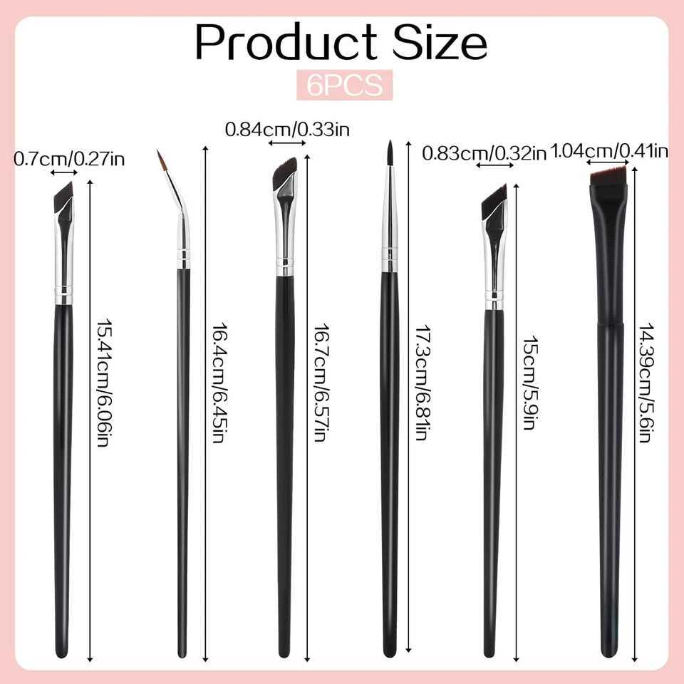 Ultra Thin Professional Slanted Angled Eyeliner Brushes Set - 6 Piece Precision Brush Kit for Precise Eyebrow Makeup Tools with W250605