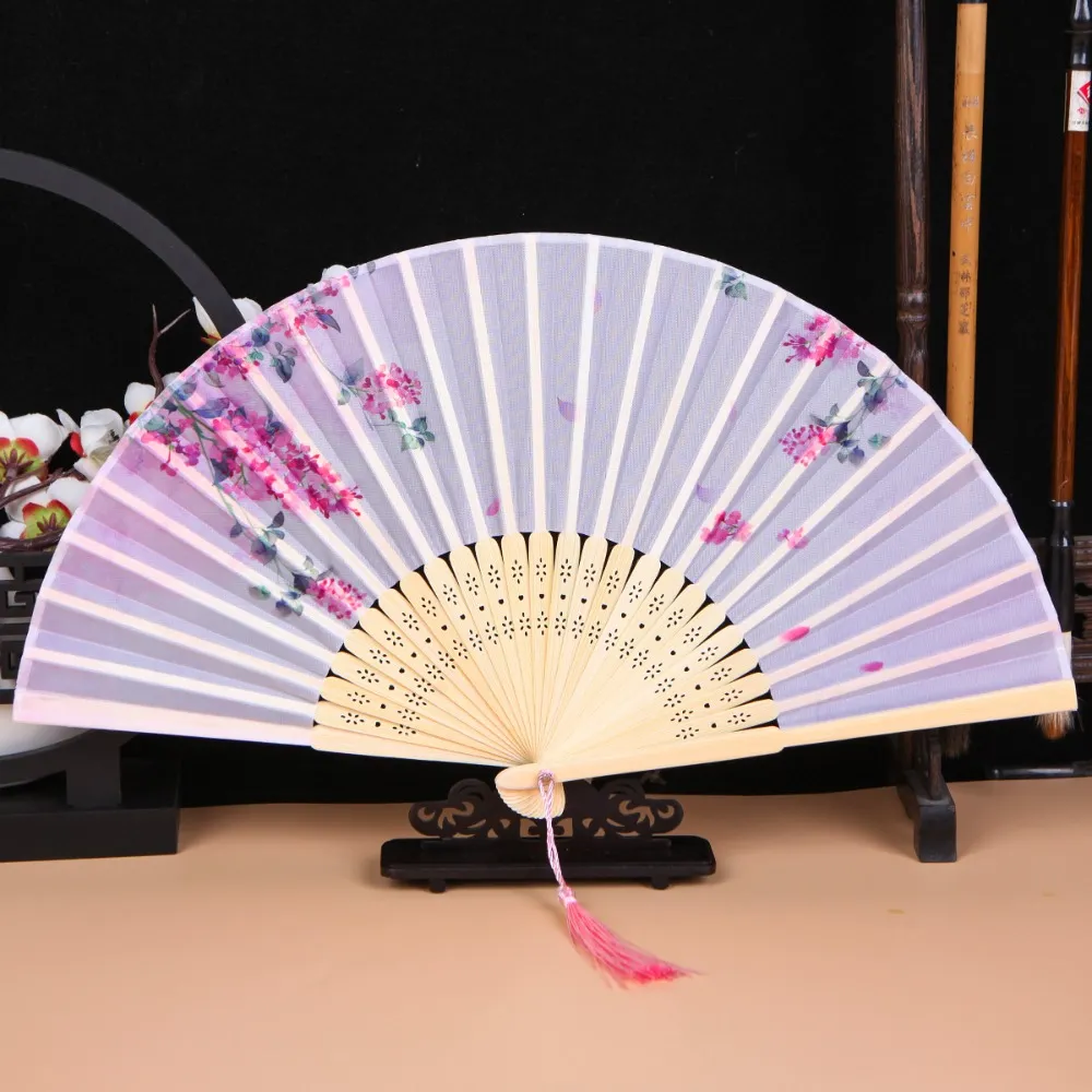 Bamboo Chinese Style Vintage Silk Folding Shank Classical Dance Tassel Elegent Female Hand Fan Dwe74 Home Decor