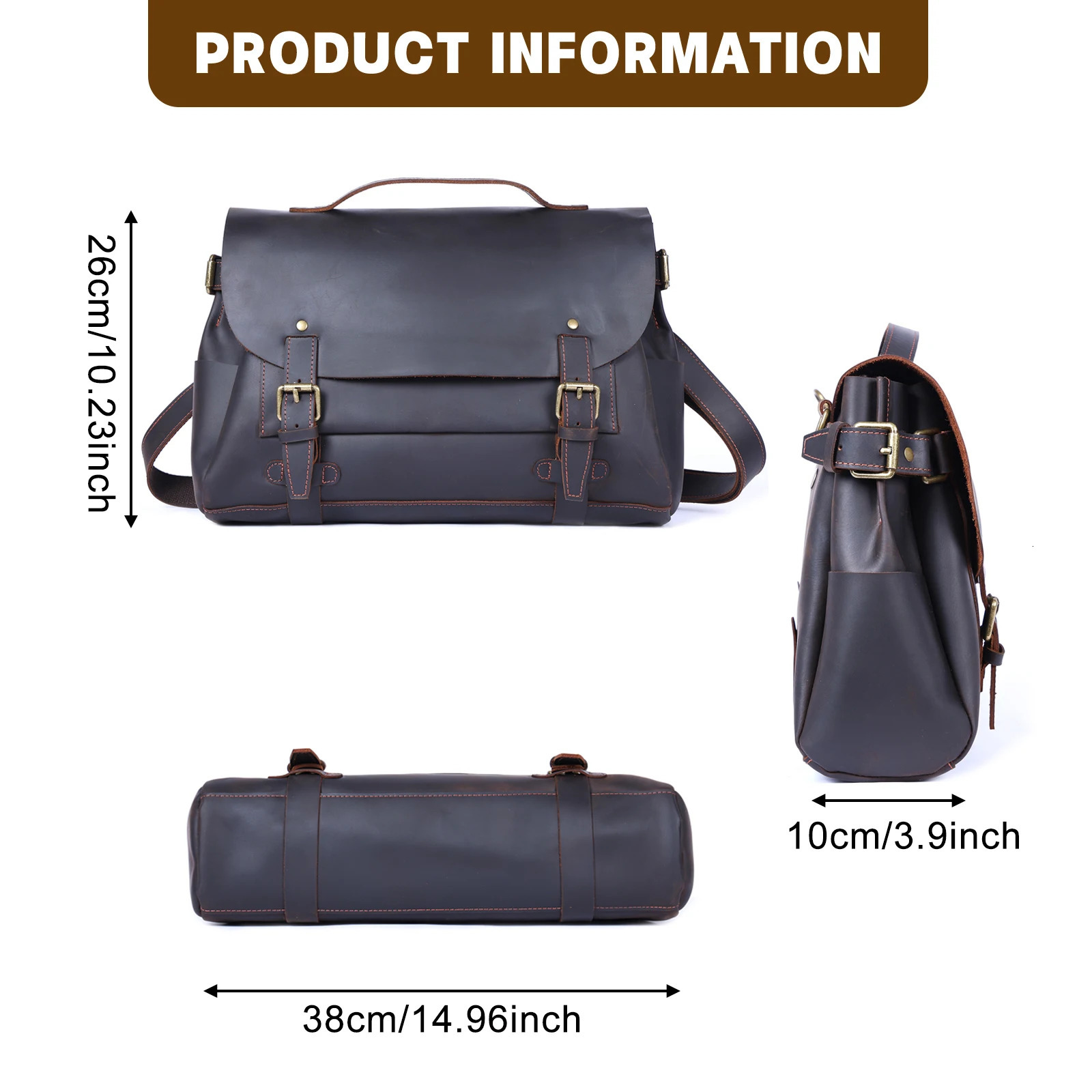 Vintage Genuine Leather Mens Messenger Bag 14 Briefcase Laptop Bags Crazy Horse Leather Handbag Satchel Cowhide Retro Casual 250603