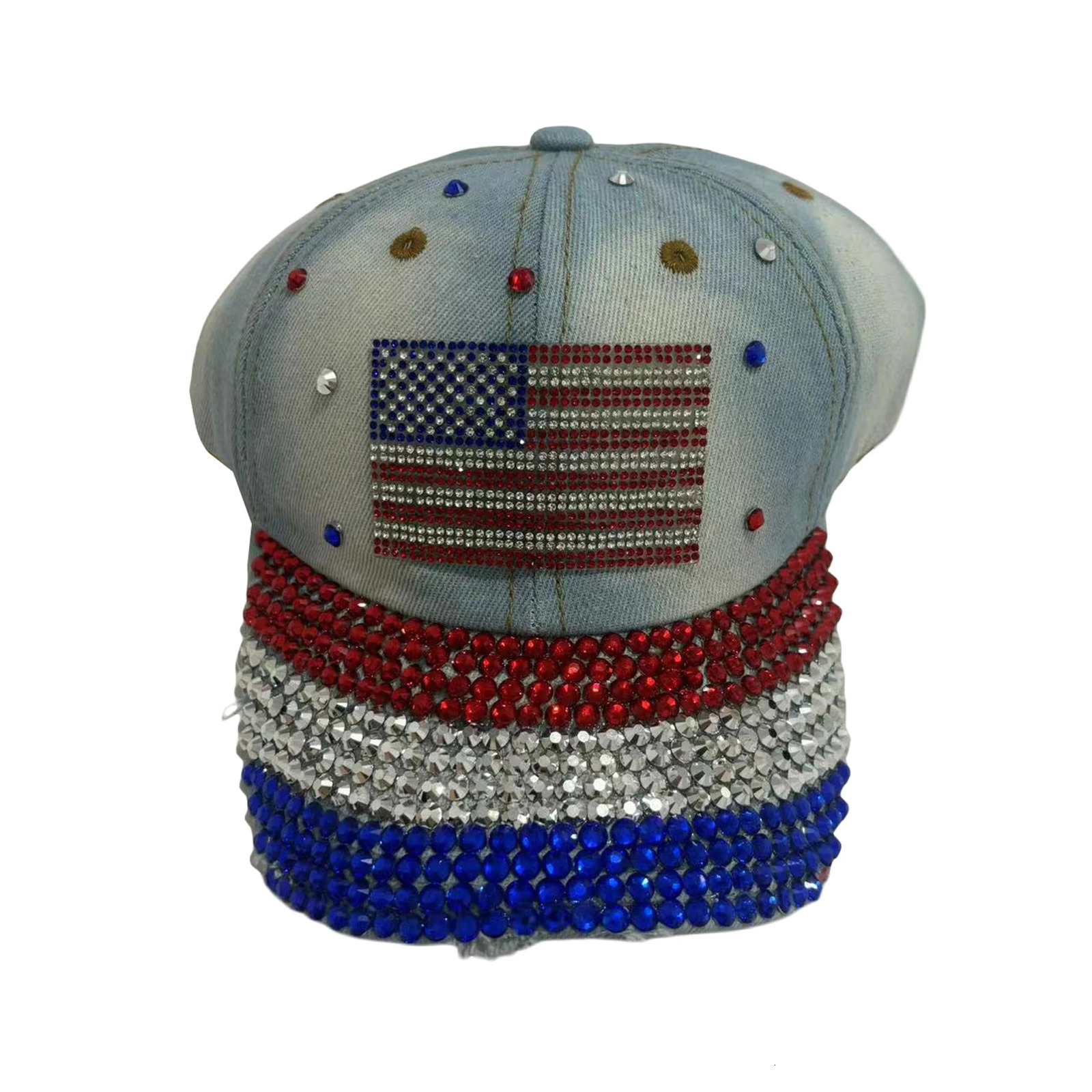 American Flag Embroidered Patriotic Baseball Cap for Women with Rhinestone Detail and Sun Protection 250603