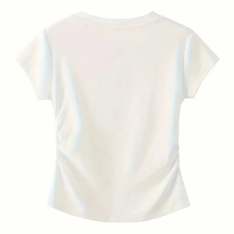 Fashion Print T-shirts Summer Solid Color Top Cute Girls Short Sleeve Slim Fit Round Neck T-shirt Womens Short Tops 250529