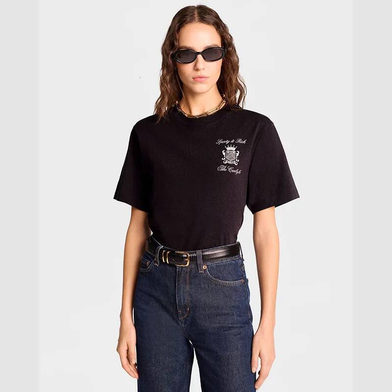 Summer New North American Niche Letter Crown Shield Cotton Round Neck Women's Short Sleeved Sports T-Shirt