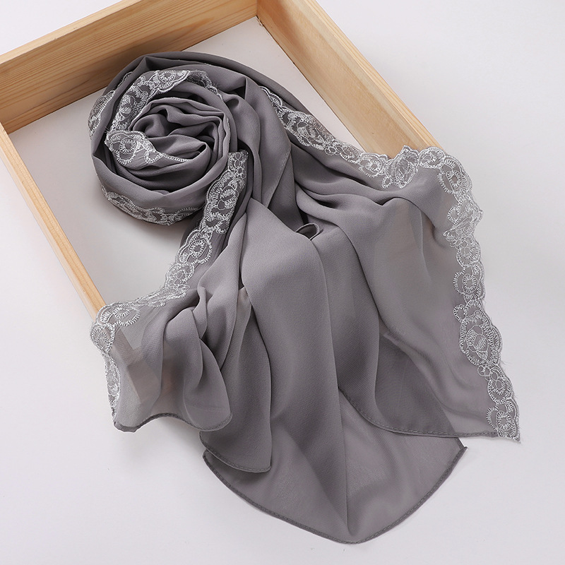 K929 New pearl chiffon embroidered scarf, wholesale of head scarf in Malaysia and Indonesia market