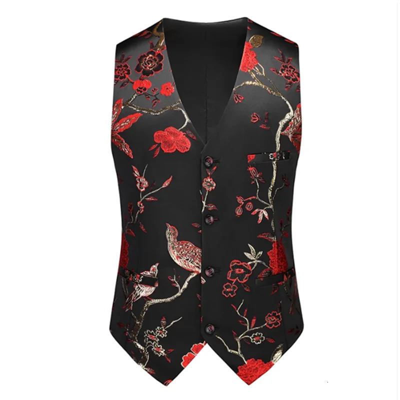 Mens Boutique Vest Fashion Business Casual Slim Large Size Patterned Suit 250605Z