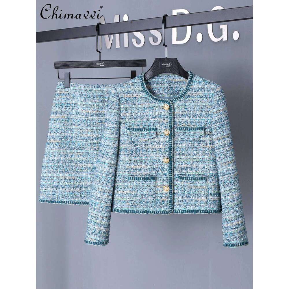 2024 Autumn New High-end Fashion Round Neck Long-sleeved Short Jacket Top Skirt Set Commuter Elegant Women's Two-piece