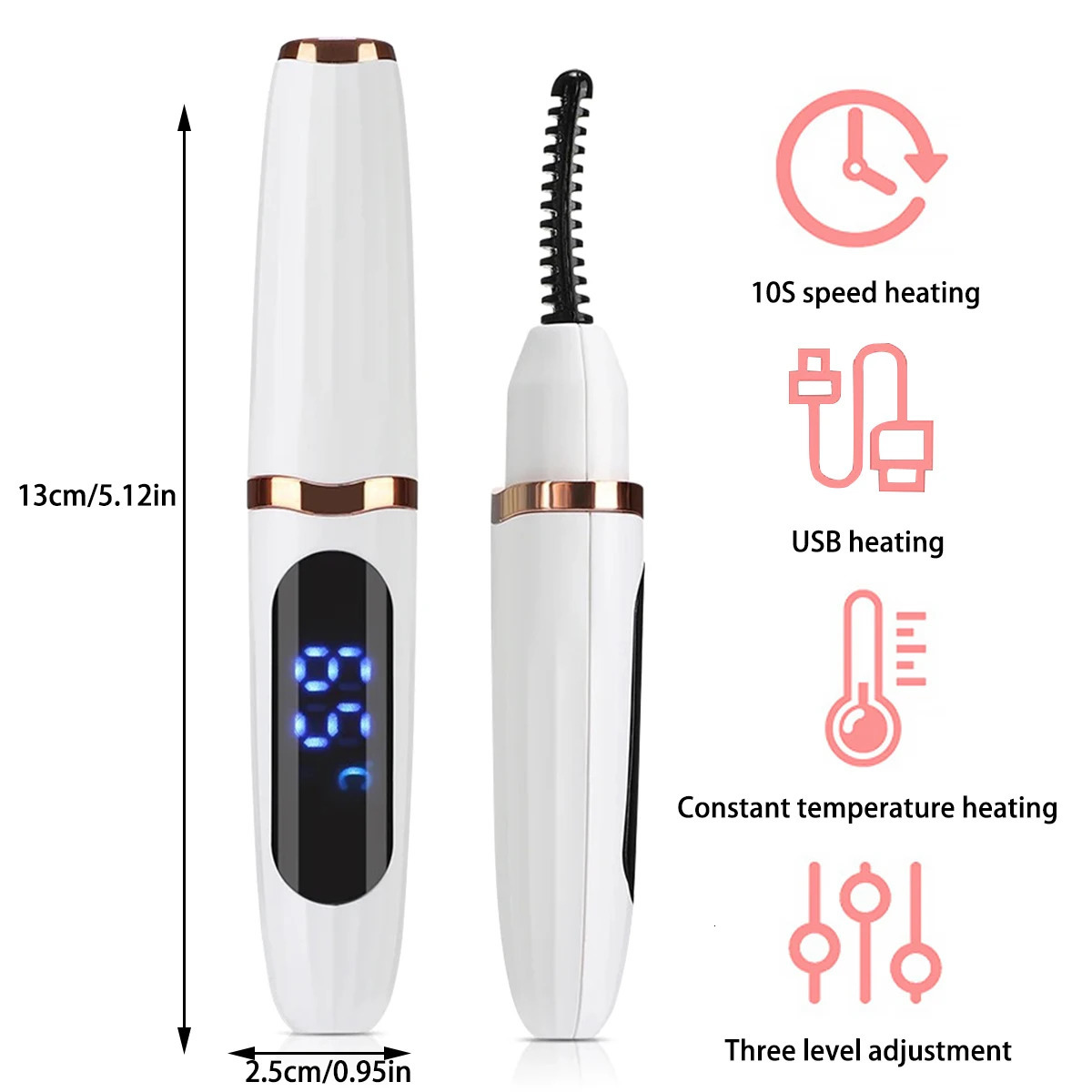 Electric Eyelash Curler Professional Fast Heating Eyelashes Curling Natural Eyelash Comb Portable Lash Long Lasting Makeup Tool 250604