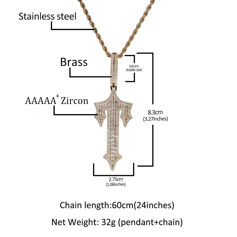 Letter T Pendent Necklace Baguette Zircon Iced Clear Stone Initial T Pendent Hip Hop Jewelry Letter Necklace