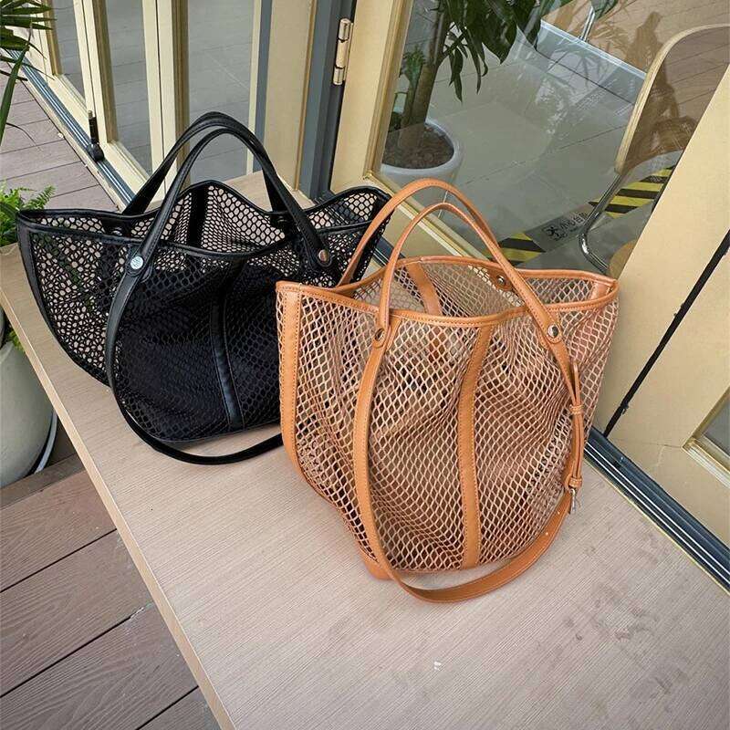 Brand Hand woven Large Capacity Vegetable Handbag Hollow Mesh Summer Beach Vacation Shopping Mother child Net Shoulder Bag