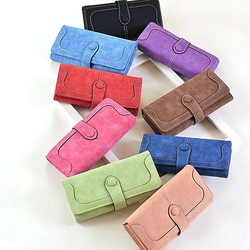 Retro frosted PU leather womens long wallet fashionable double fold zipper buckle large capacity multi card slot handbag 250605