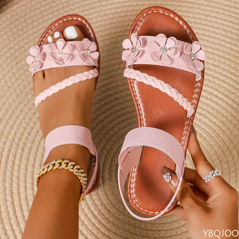 Summer Casual Opentoed Womens Flats Sandals Fashionable Elegant Floral n Comfortable shoes 250605
