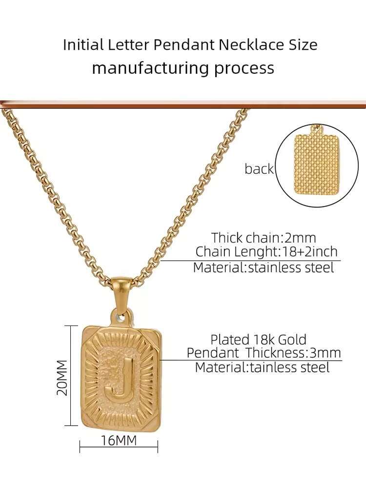 Wholesales 18K Gold Plated 316L Stainless Steel Alphabet A-Z Rectangular Letter 26 Letters Pendant Necklace