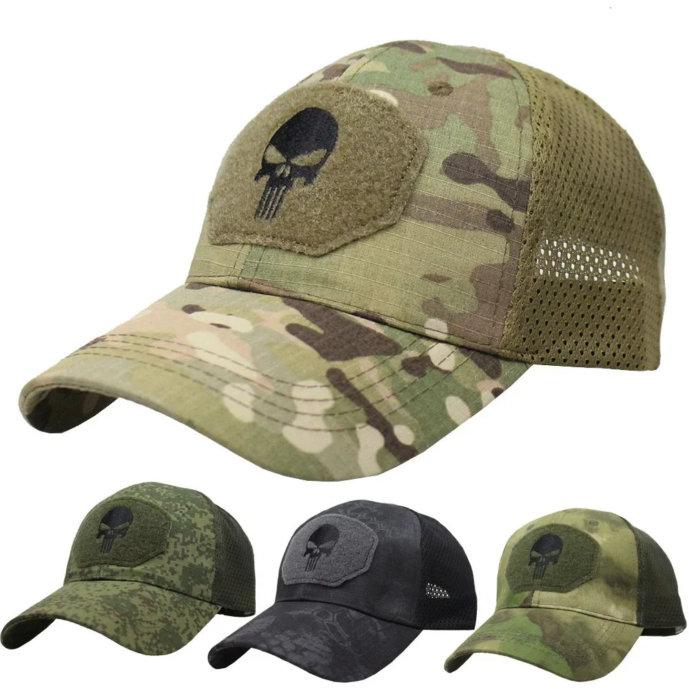 Camouflage Baseball Cap Mesh Breathable Special Forces Tactical Camo Hat Skull Duck Visor Hat 250603