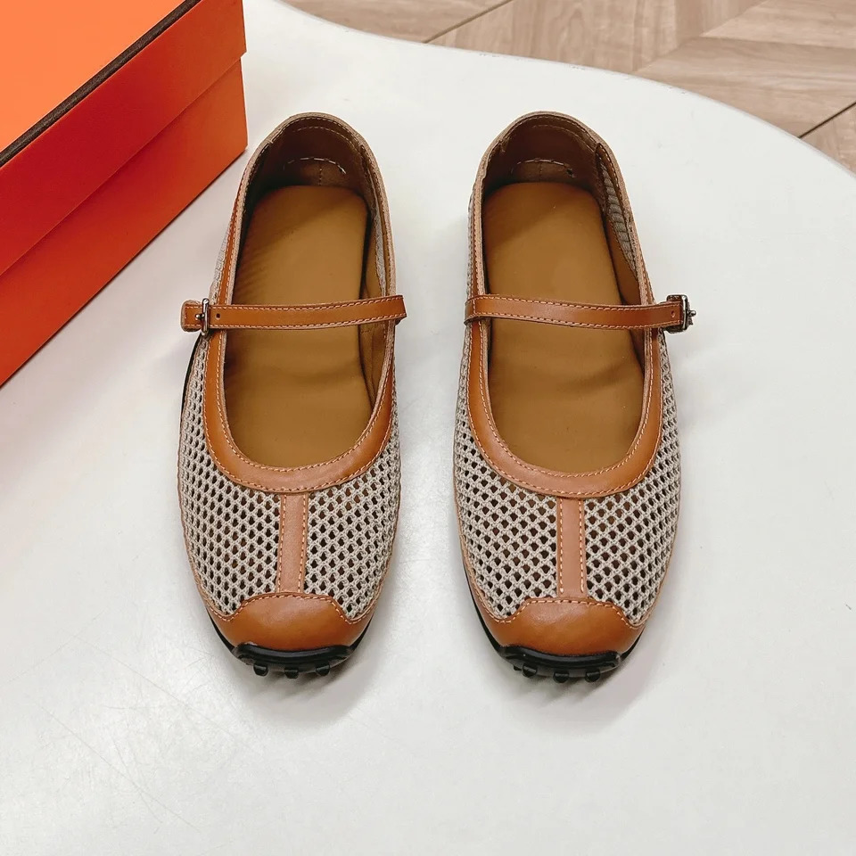 2025 est Arrial Handmade Shoes For Woman Mary Janes Mesh Round-Toe Buckle-Strap Woman Flats Casual Shoes Mules Botas Mujer 250603