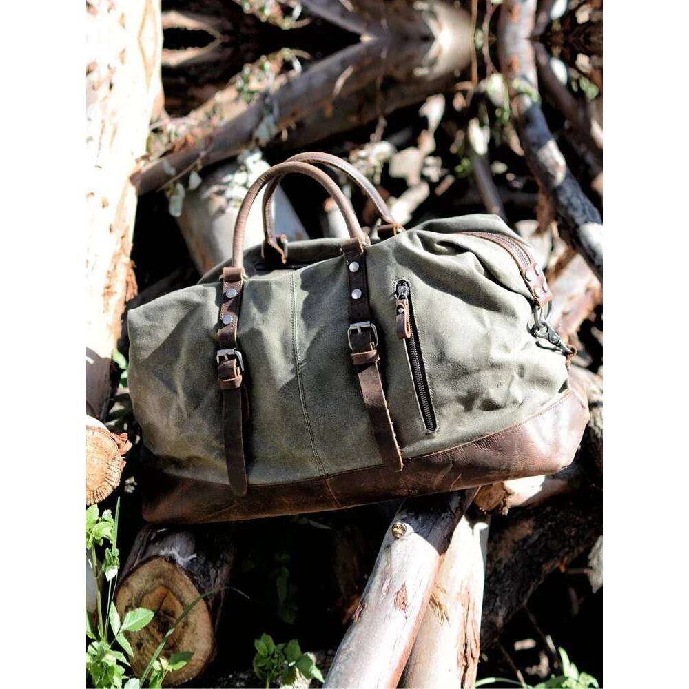 Men M Hand Lage Canvas Leather Travel Duffel Shoulder Bags Large Capacity Weekend Overnight