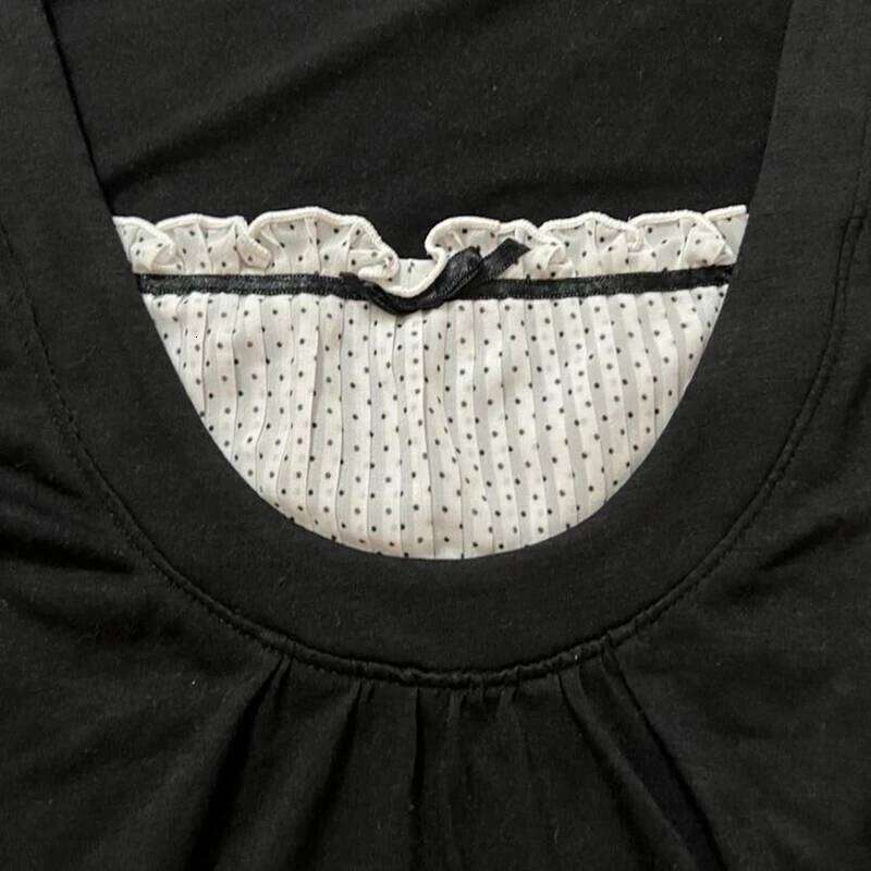 Korean Kawaii Patchwork Women T-Shirt Y2k Aesthetic Vintage Milkmaid Fairycore Grunge Square Collar Short Sleeve Crop Top