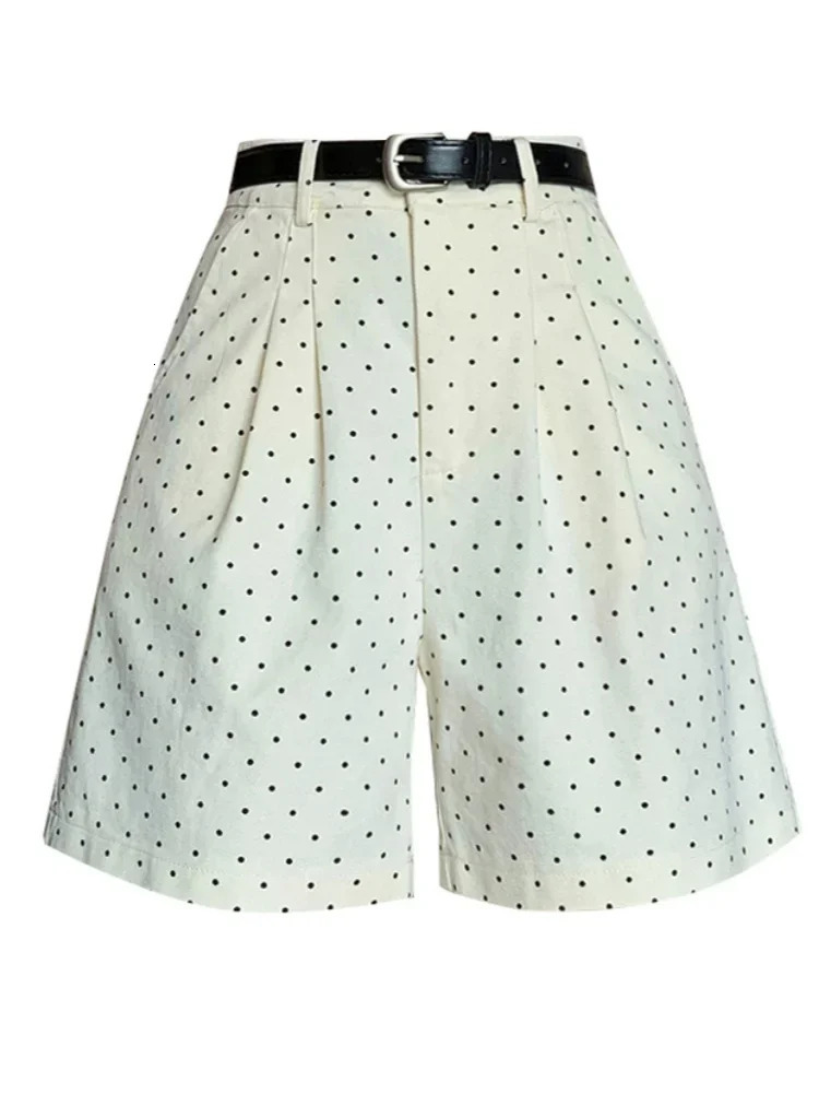 Casual Knee Pants for Women Springsummer Vintage Polka Dot Aline Work High Waist Wide Leg Pants 250604