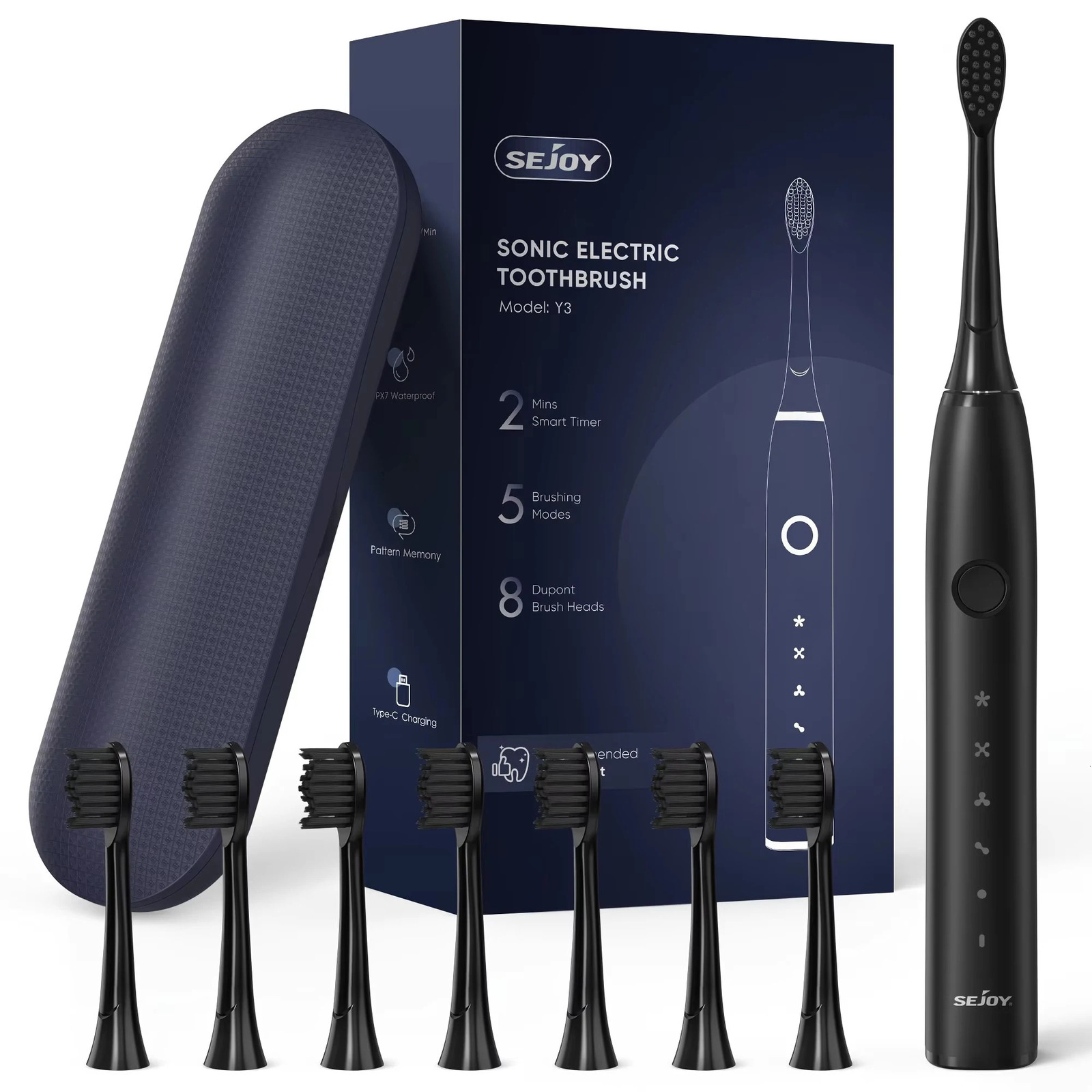 Electric Toothbrush Tooth Brush USB Rechargeable Adult Ultrasonic Teeth Cleaning 8 Replacement Toothbrush Heads 250604