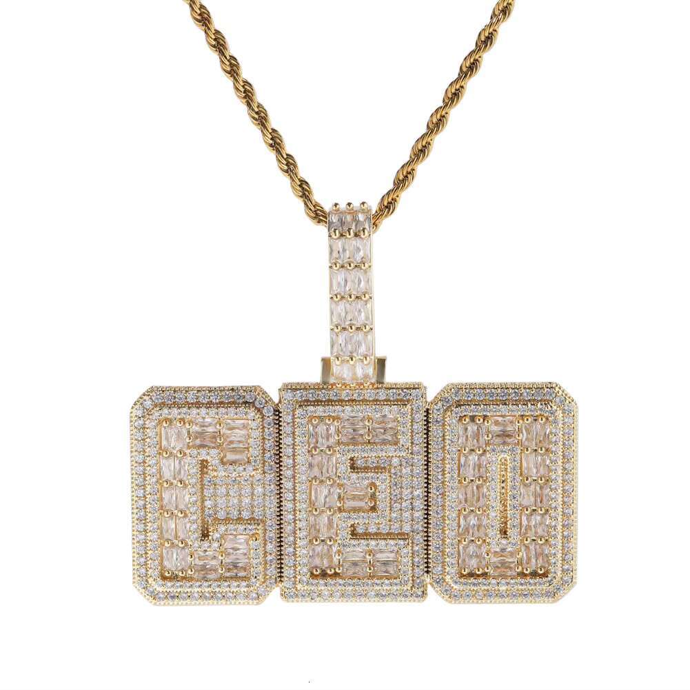 Hip-hop Customized Name CEO Pendant Necklace with Baggot Box Alphabet 5A Fashion Ice Flash Diamond Inlaid 925 Silver Rope Chain