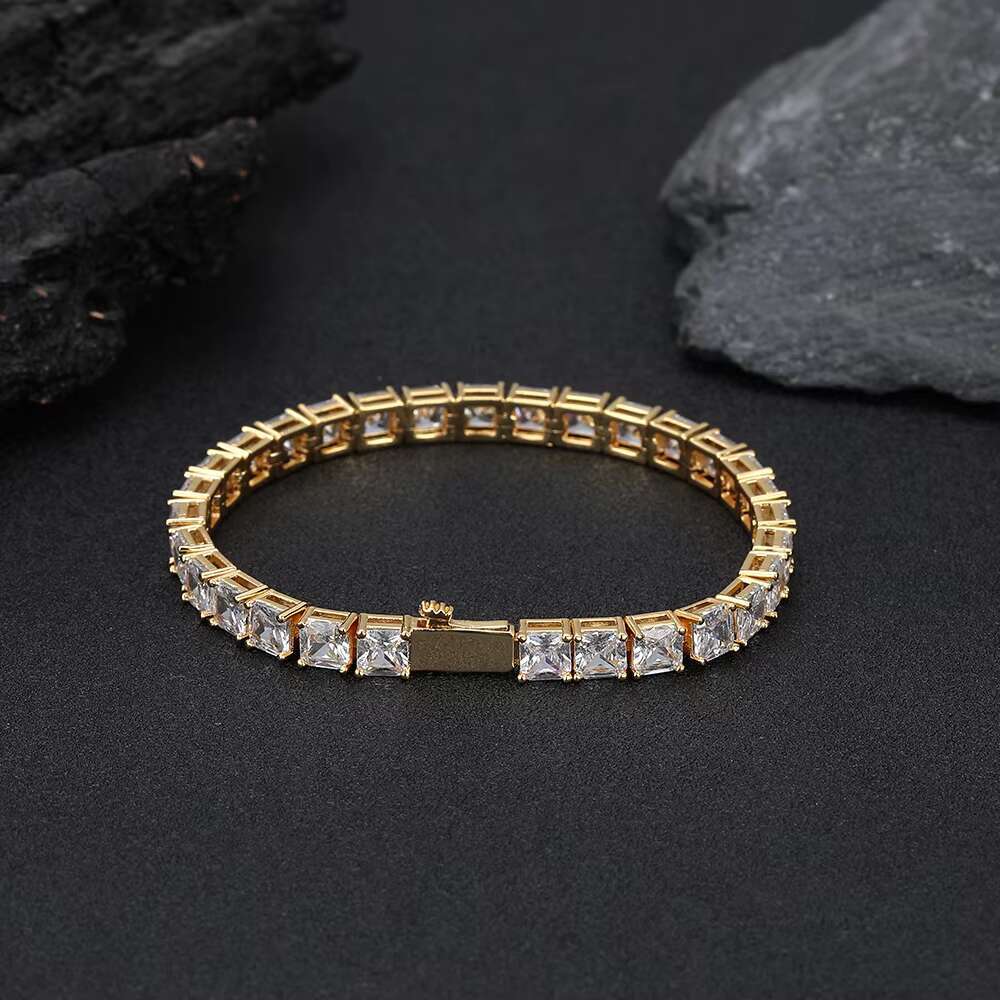 Moissanite High Quality 5mm Diamond Tennis Bracelet 18k Gold Plated Iced Out MoissaniteStone Tennis Chain Bracelet Womens Fine Chain