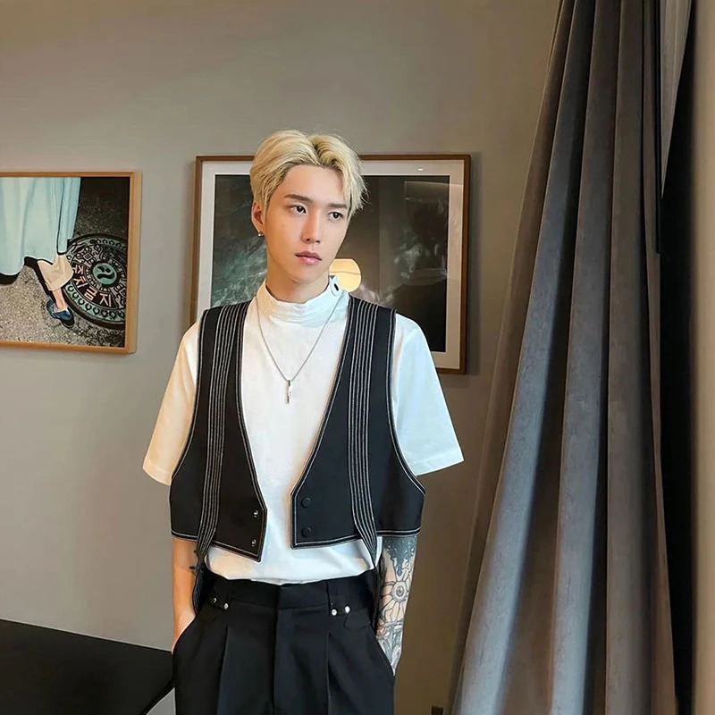 Summer Niche n Outer Workwear Korean Style Highend Functional Cargo Suit Vest Mens Jacket Trendy Aesthetic Chic 250605Z