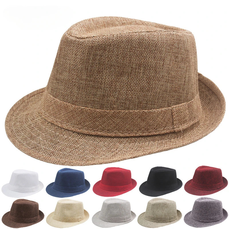 Middle Aged Linen Curled Jazz Hat Summer British Retro Top Hat Outdoor Plain Solid Linen Sun Visor Hat Party Fedoras Cap 250605