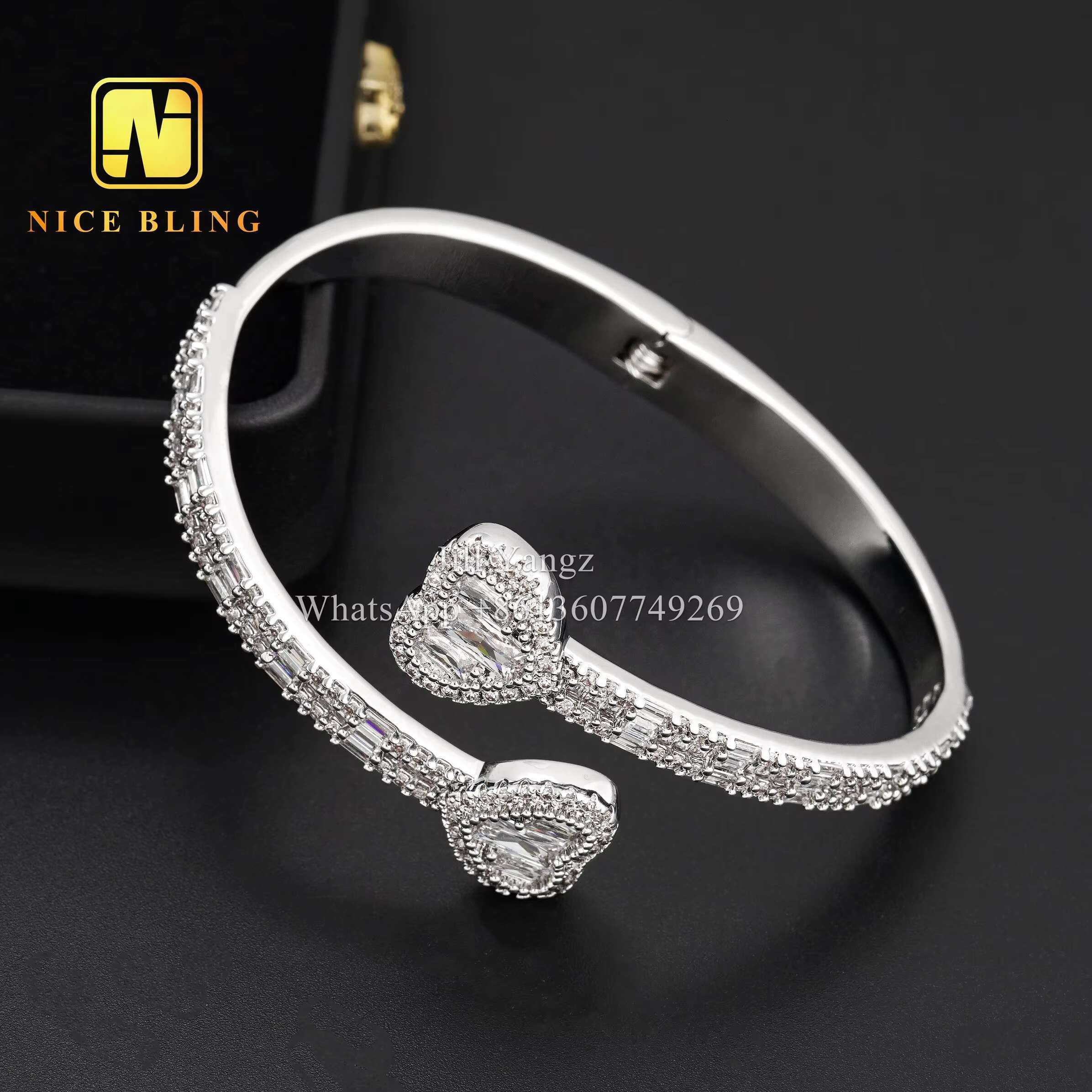 Insta Hitting Affordable Iced Out Bangle Bracelet 18k Gold Plated Necklace Moissanite Jewelry Hip Hop Rock Gifts