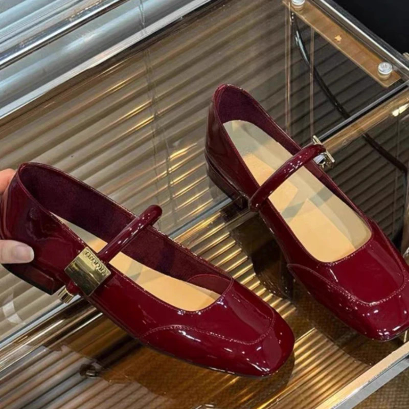 Mary Jane Shoes for Women Fashion Medium Heeled Women Single Shoes Soft and Comfortable Red Ballet Shoes Zapatos De Mujer 250603