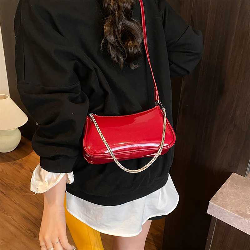 Bright Quality Leather Lady Small Underarm Bag Chain Strap Versatile Commuting Handbag Large Capacity Single Shoulder Sling Bag XJ250605
