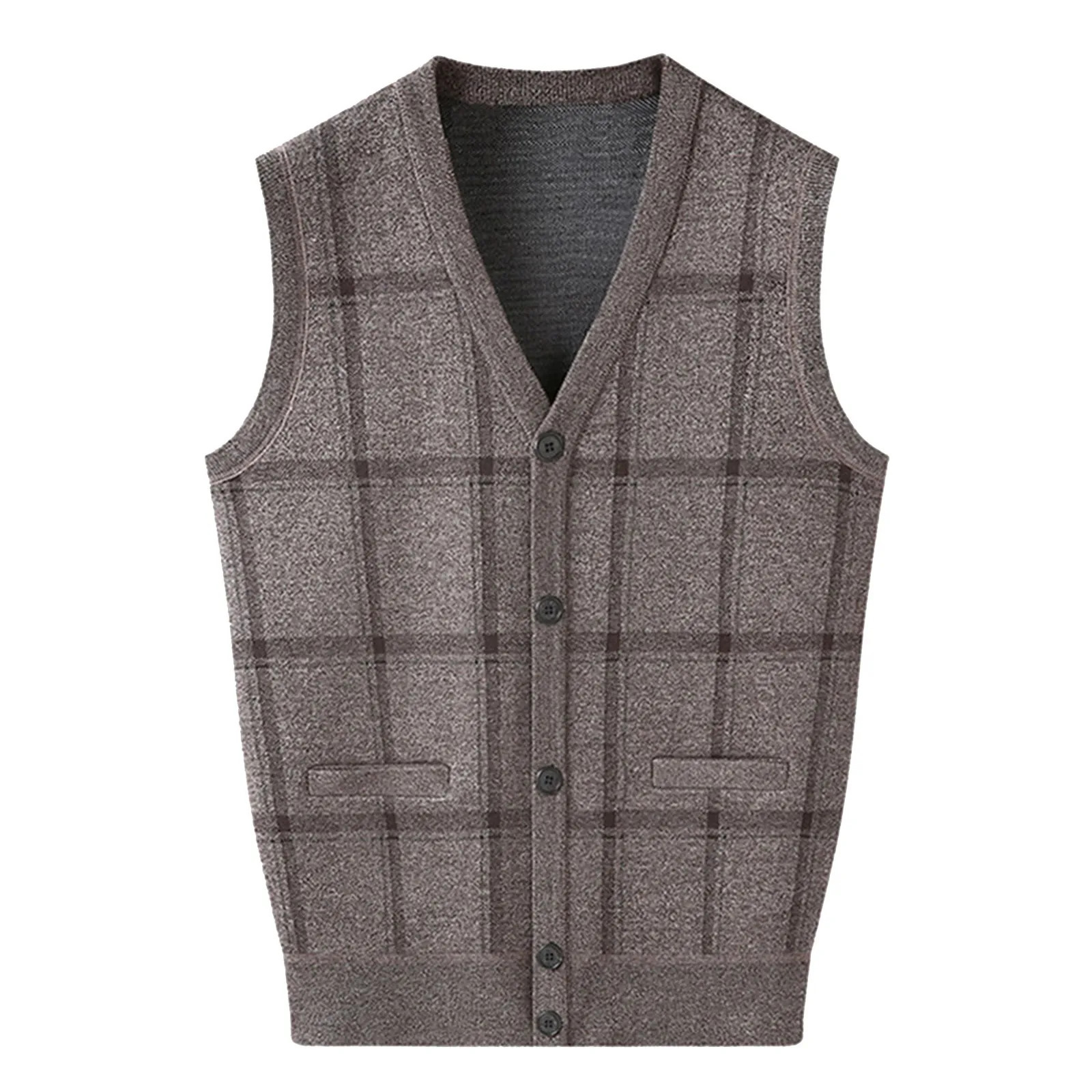 Mens Autumn Winter Casual Fashion V Neck Sleeveless Knit And Fleece Vest Sweater Sweatshirt Cardigan 250605Z