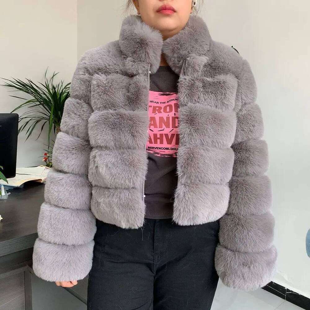 2024 new Fur coat women's winter fashion stand collar artificial high-quality warm Faux fur jacket women