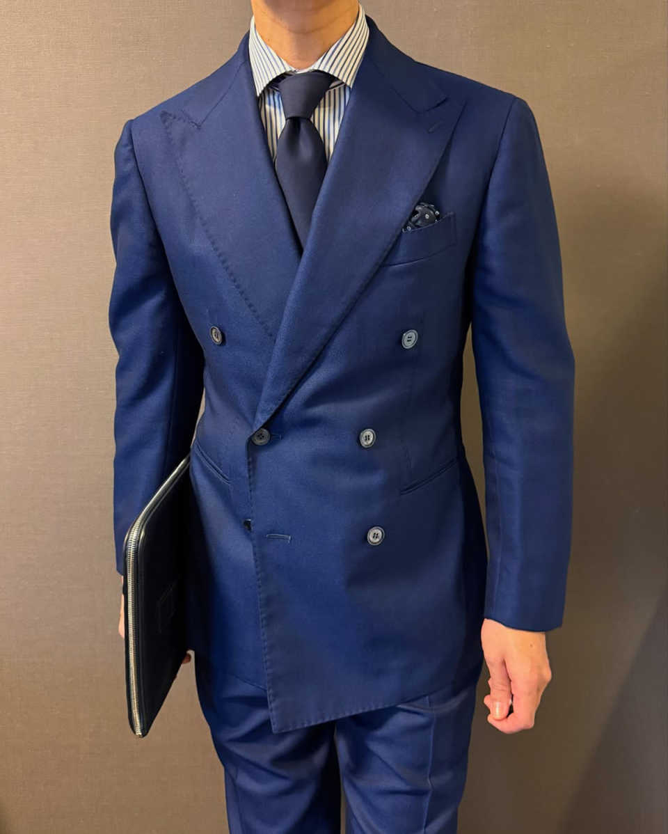 Classic Fit Blue Wedding Tuxedos 2 Piece Set Jacket Pants Peaked Lapel Men Suit Handsome Customized Groom Wear Party Suits