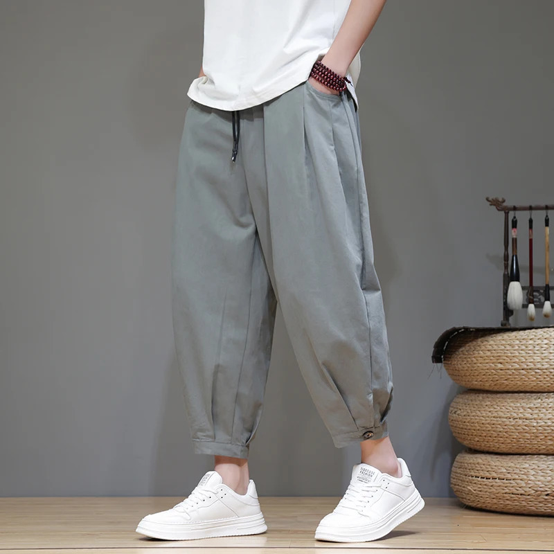 Chinese Style Mens Summer Pants Comfortable and Breathable Cotton Linen Man Trend AnkleLength Casual Harem 250605Z