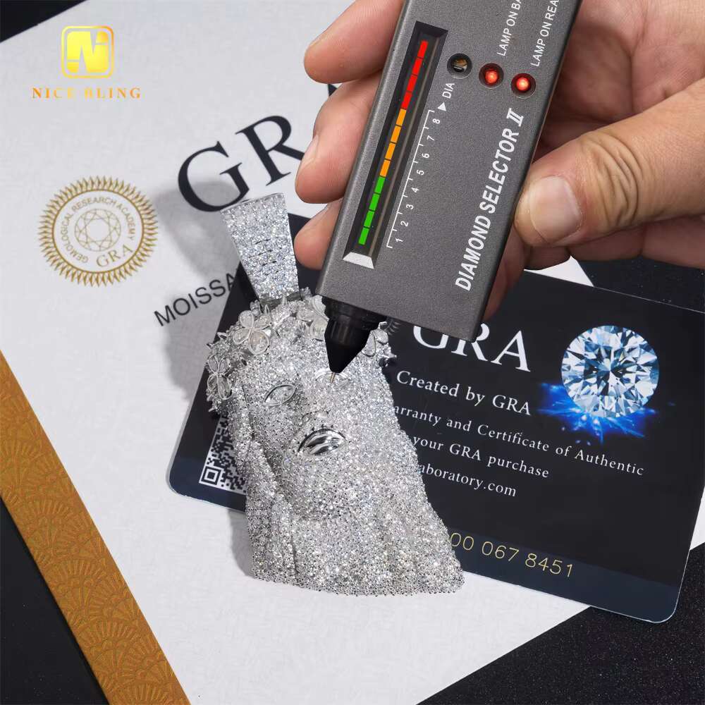 Iced Out 3D Fine Custom Hip Hop Men Jewelry Pendant Pear Cut VVS Moissanite Full Diamond Silver Plated 925 Silver Jesus Pendant