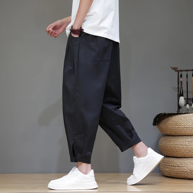 Chinese Style Mens Summer Pants Comfortable and Breathable Cotton Linen Man Trend AnkleLength Casual Harem 250605Z