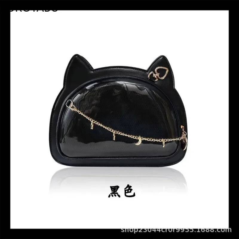 Cute Japanese Y2K Bag 2025 New Women's Handbag Uniform Cat Ears Itabag One Shoulder Gothic Haruku Fashion Transparent PU Bags