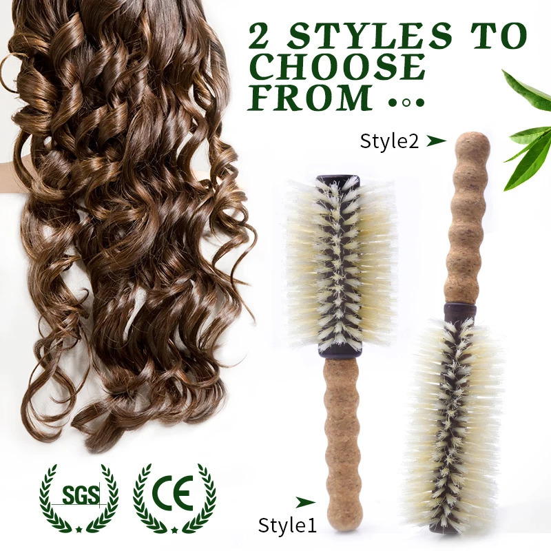 Personalized Boar Bristles Hair Brush Cork handle Round Barrel Hair Comb For Curling Anti Static Roller HairBrush Wood Combs 250603
