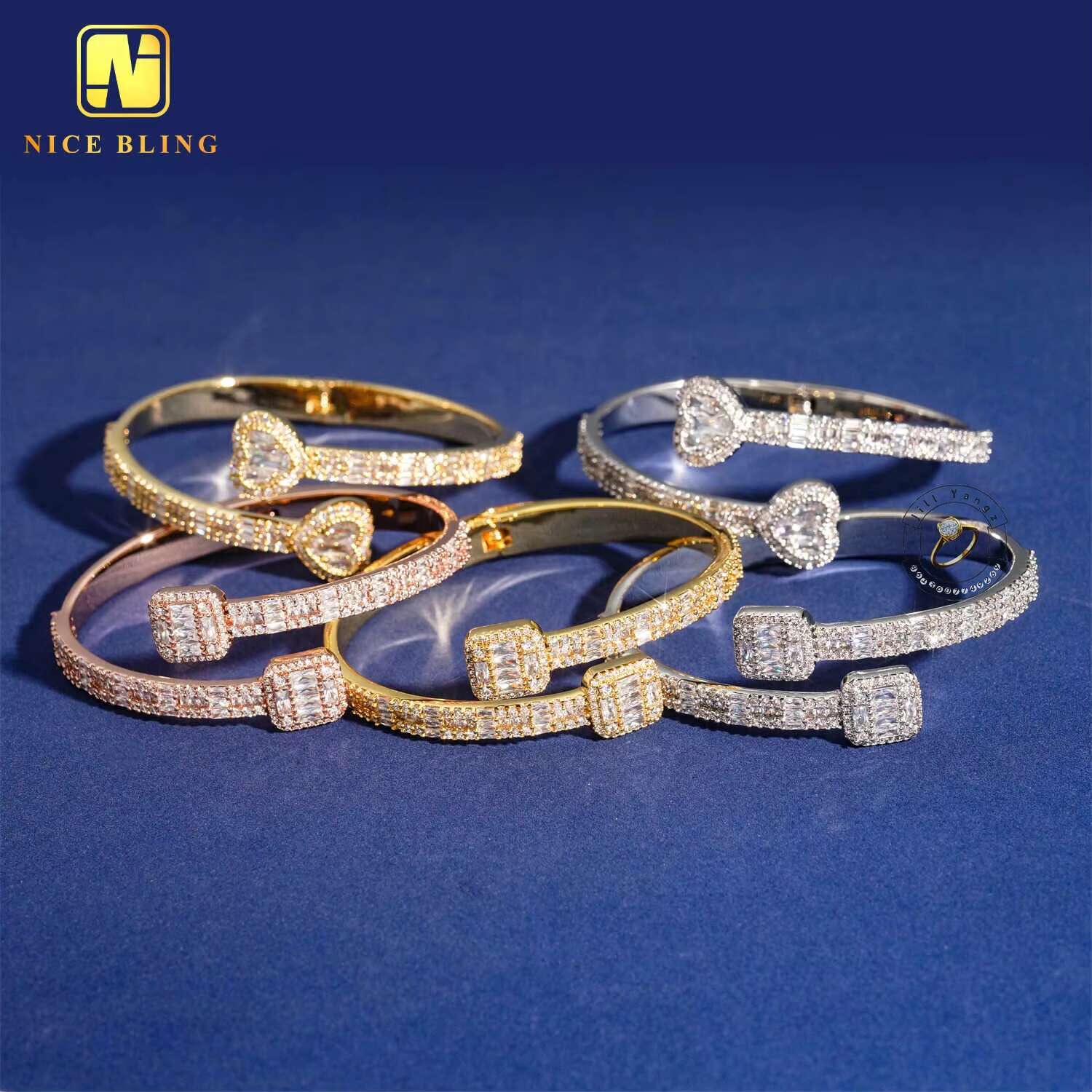Ready Stock Good Quality Affordable Iced Out Bangle Bracelet 18k Gold Plated Necklace Moissanite Jewelry Hip Hop Rock Gifts
