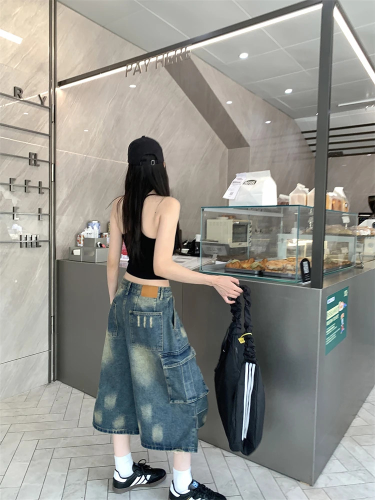 Summer Women Goblin Core Harajuku Jorts Y2k Streetwear Korean CalfLength Jean Shorts 2000s Denim Cargo Pants Abi Grunge 250604