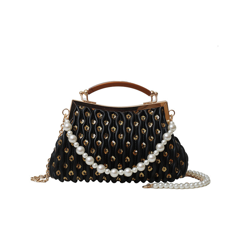 High Quality New Style Chain Beaded Handbag Evening Bag for Women 2025 New Fashion Single Shoulder Bag Retro Texture Crossbody Bag New Free Delivery D