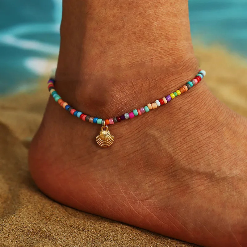 Modyle Bohemian Colorful Beads Shell Anklets for Women Summer Ocean Beach Ankle Bracelet Foot Leg Jewelry 250528