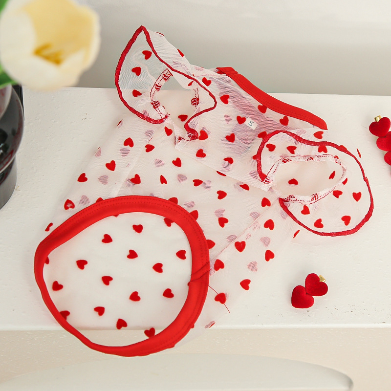 Pet Clothes Cat Summer Mesh Heart-shaped Vest Flying Sleeves Clothing Comfortable Clothes