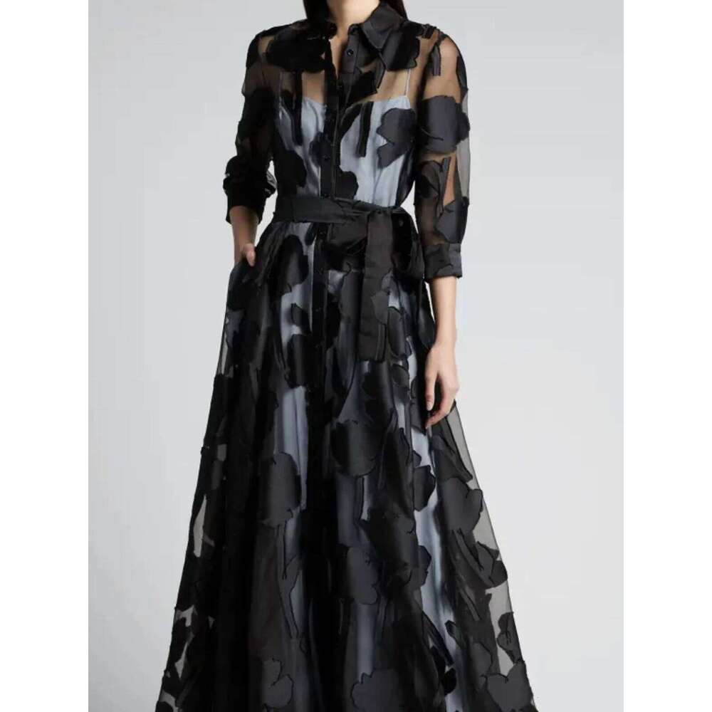 Summer Women Jacquard Mesh Dress No Lining Transparent Club Party Sexy Knotted Waist Maxi Dresses Wholesale Dropshipping