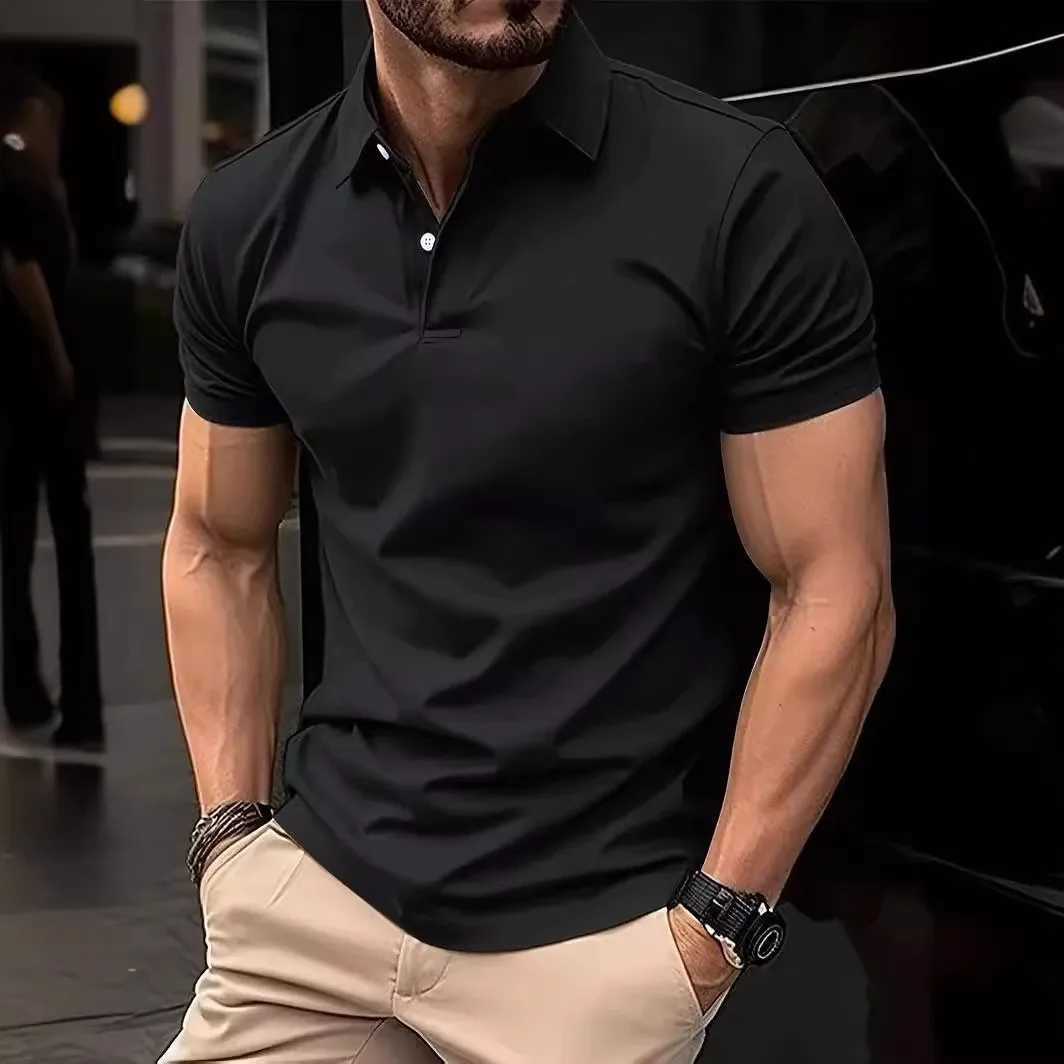 New Mens Solid Color Top Cotton Lapel Casual Short-sleeved POLO Shirt XJ250605
