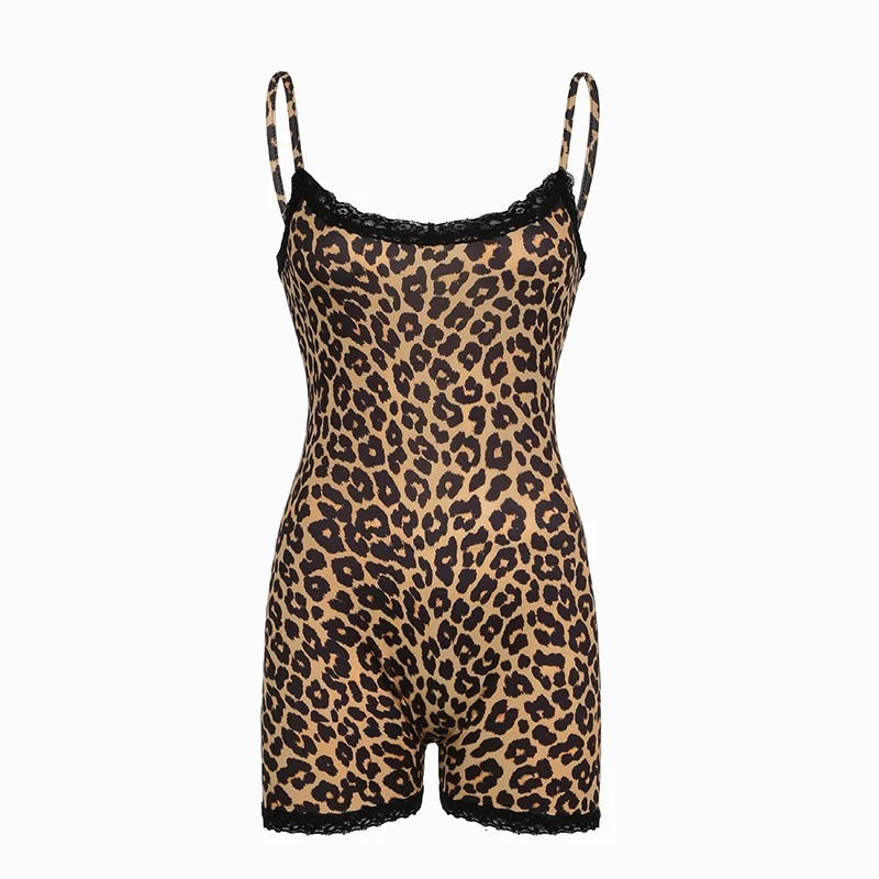 Darlingaga Sexy Leopard Printed Lace Patchwork Strap Playsuits Women Skinny One Piece Clothes Vintage Bodycon Rompers Streetwear 250604