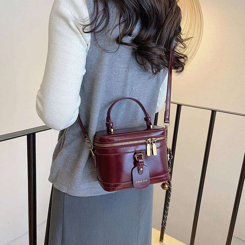 Women Crossbody Retro Pu Leather Phone Square Box Bag Versatile Zipper Mini Bucket Fashion Texture Top Handle Handbag