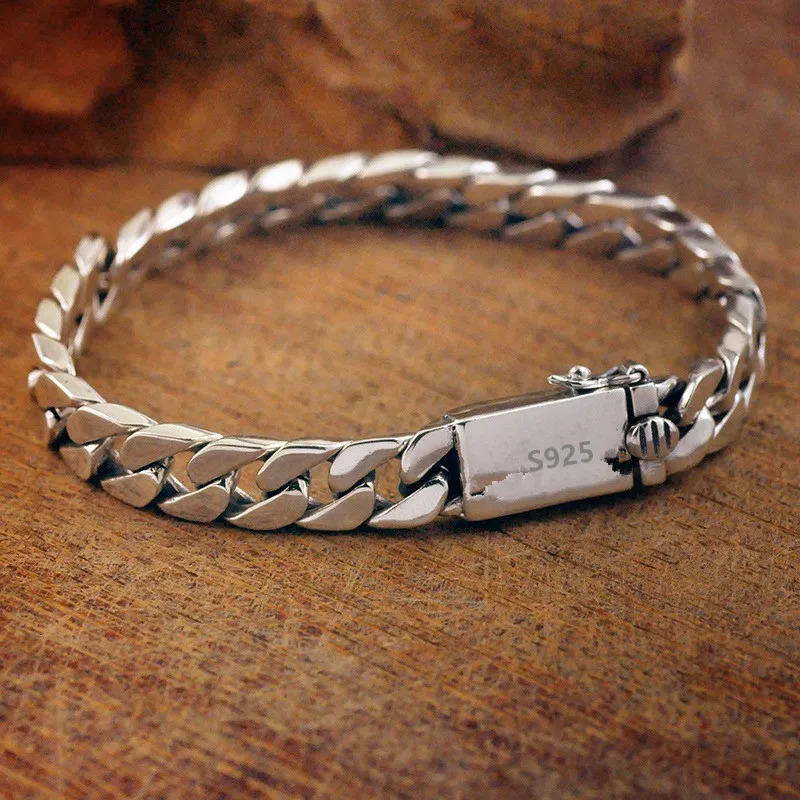 Vintage Silver S925 Sterling Silver Bracelet Miami Cuban Mens Trend Bracelet Casual Business Party Jewelry Gift 250604