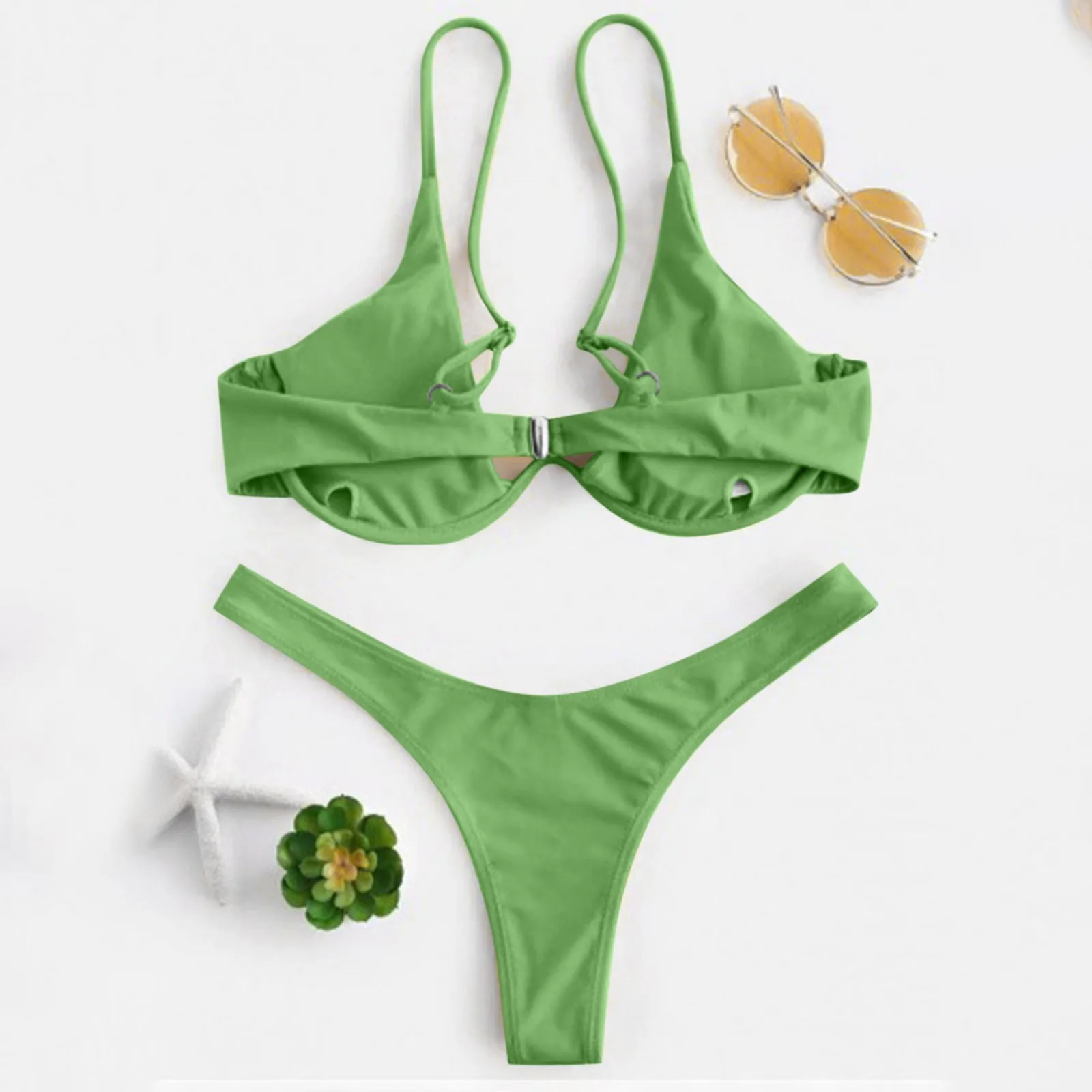 Sexy Split Style Solid Color Womens Swimsuit Steel Bracket TwoPiece Bikini for Teenagers Trend 250604