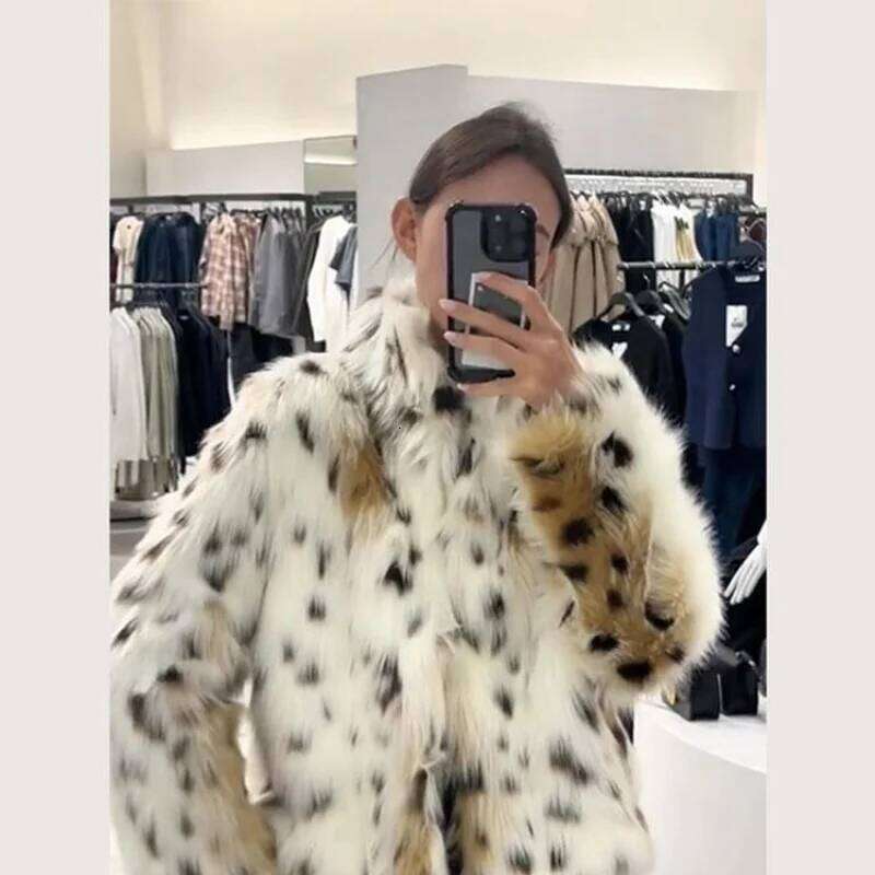 fashion warm fulffy fur coat long sleeves 2025 early spring short jacket vintage loose repal outwear singel breasted clothes